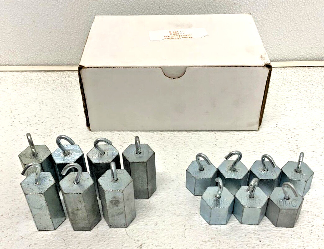 Lot of 14 Mass Metric Hooked Hanger Calibration Precision Weights Set 100g 200g_0 Lot of 14 Mass Metric Hooked Hanger Calibration Precision Weights Set 100g 200g