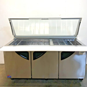Turbo Air TST-72SD-30-N-GL 72" Glass Top Refrigerated 3-Door Sandwich Prep Table