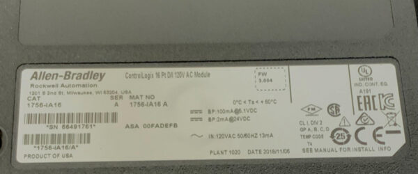 Allen Bradley 1756-IA16 ControlLogix Input Module 16Pt AC 233E