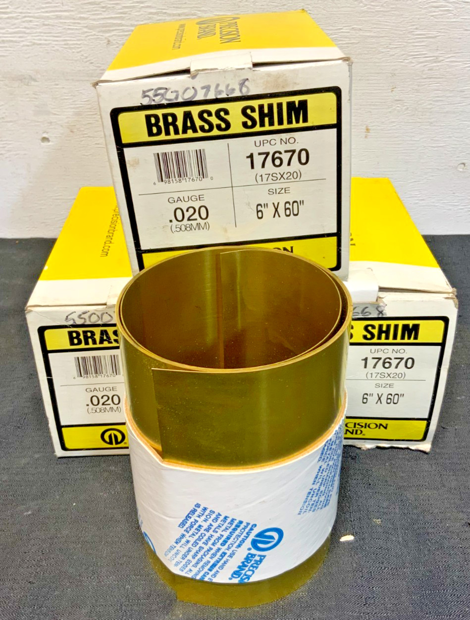 Lot of 3 Precision Band 17670 Brass Shim Stock 6"x60".020G 263B_0 Lot of 3 Precision Band 17670 Brass Shim Stock 6"x60".020G 263B