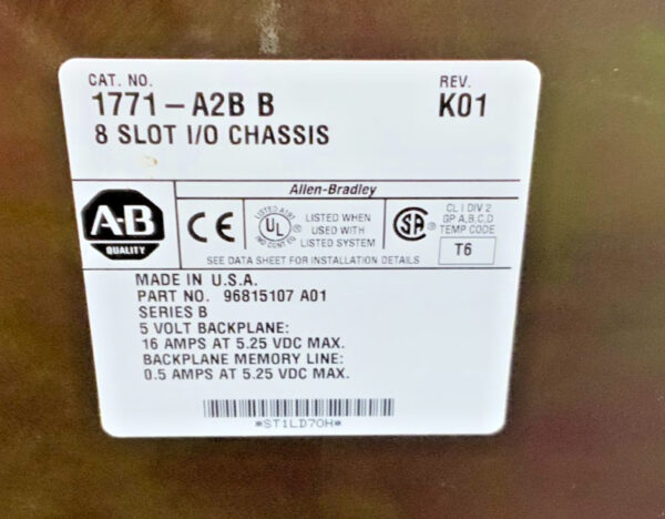 Allen Bradley 1771-A2B Series B 8 Sloth I/O Chassis Module 16A PLC 216C