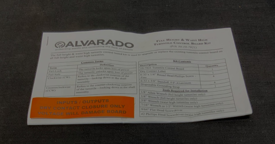 NEW Alvarado 50-10-7821 50107821 MSTX-EDCX Turnstile Control Board Kit 252D_6 NEW Alvarado 50-10-7821 50107821 MSTX-EDCX Turnstile Control Board Kit 252D