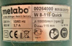 Metabo W 8-115 Quick Swap 4-1/2" Angle Grinder 10000 RPM Grinding Tool 45E