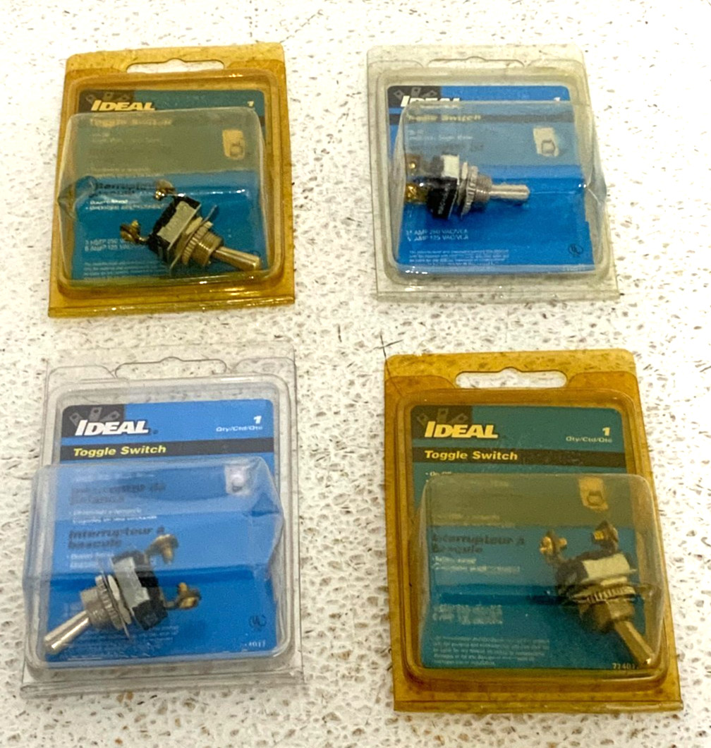 NEW Lot of 4 Ideal 774017 BAT Toggle ON/OFF Switch SPST Screw 6Amps 120VAC 257B_0 NEW Lot of 4 Ideal 774017 BAT Toggle ON/OFF Switch SPST Screw 6Amps 120VAC 257B