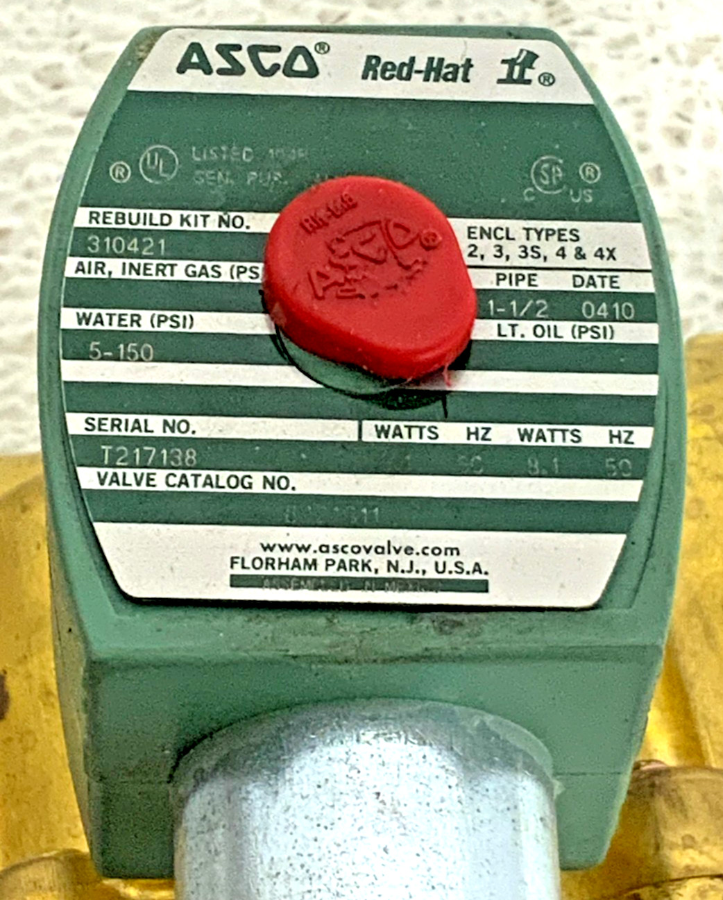 NEW ASCO RED HAT 8221G11 Slow Closing Valve 2-Way 120V 1-1/2" 5-150 PSI 263G_6 NEW ASCO RED HAT 8221G11 Slow Closing Valve 2-Way 120V 1-1/2" 5-150 PSI 263G