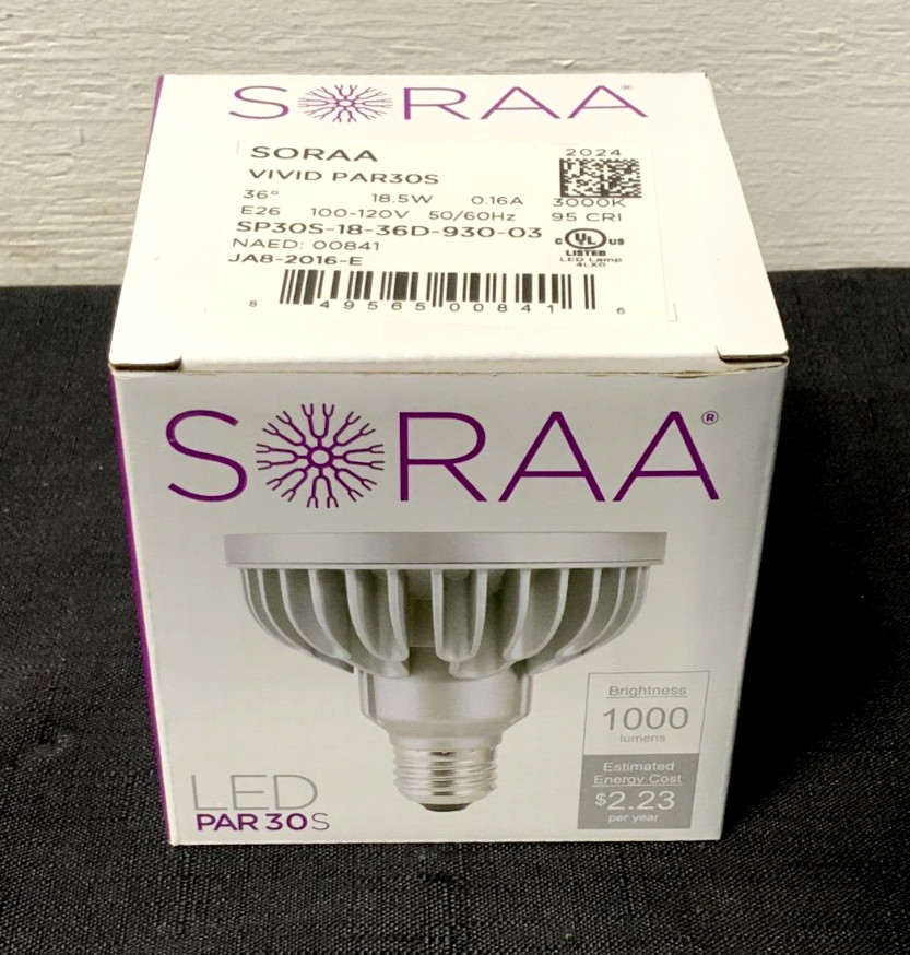 NEW SORAA Bulbrite SP30S-18-36D-930-03 PAR30S 36ºDeg 3000K 95CRI 18.5W 120V A8C_0 NEW SORAA Bulbrite SP30S-18-36D-930-03 PAR30S 36ºDeg 3000K 95CRI 18.5W 120V A8C