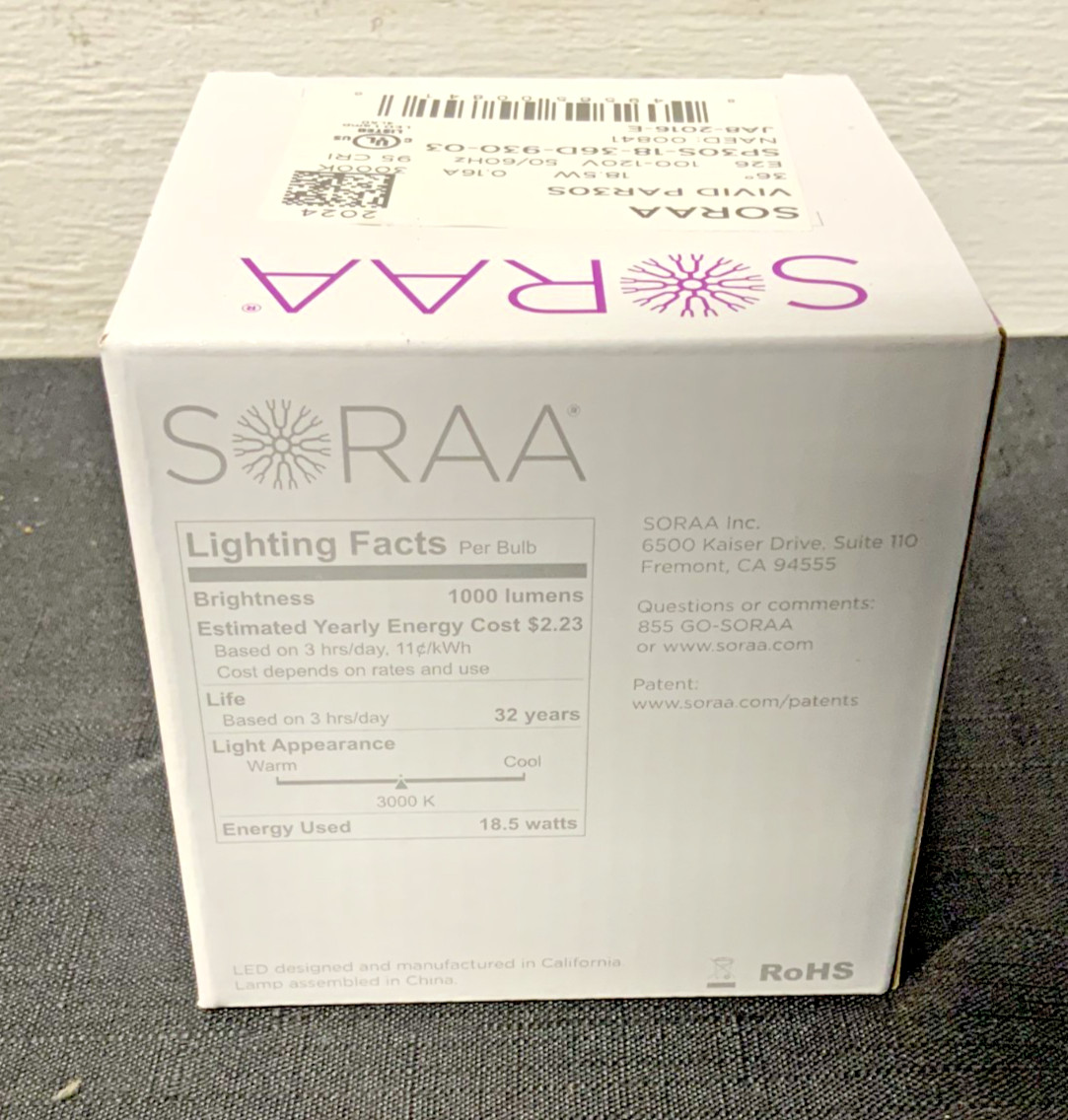 NEW SORAA Bulbrite SP30S-18-36D-930-03 PAR30S 36ºDeg 3000K 95CRI 18.5W 120V A8C_3 NEW SORAA Bulbrite SP30S-18-36D-930-03 PAR30S 36ºDeg 3000K 95CRI 18.5W 120V A8C