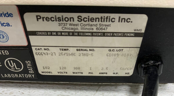 Precision 182 66643-27 Stainless Steel Heated Water Bath 25/100C 120V 50/60Hz