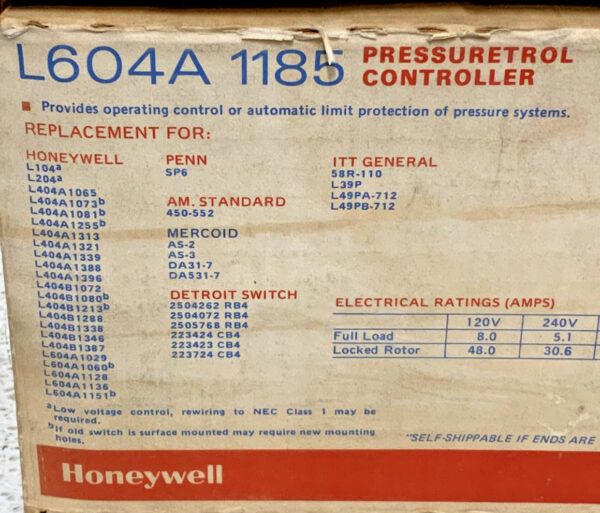 NEW Honeywell L604A-1185 Pressuretrol Boiler Operating Controller Switch 234C