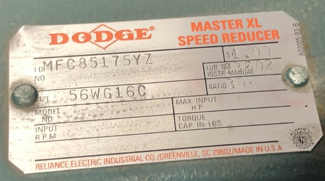 Dodge Reliance Master XL Speed Reducer MFC85175YZ Motor _3 Dodge Reliance Master XL Speed Reducer MFC85175YZ Motor