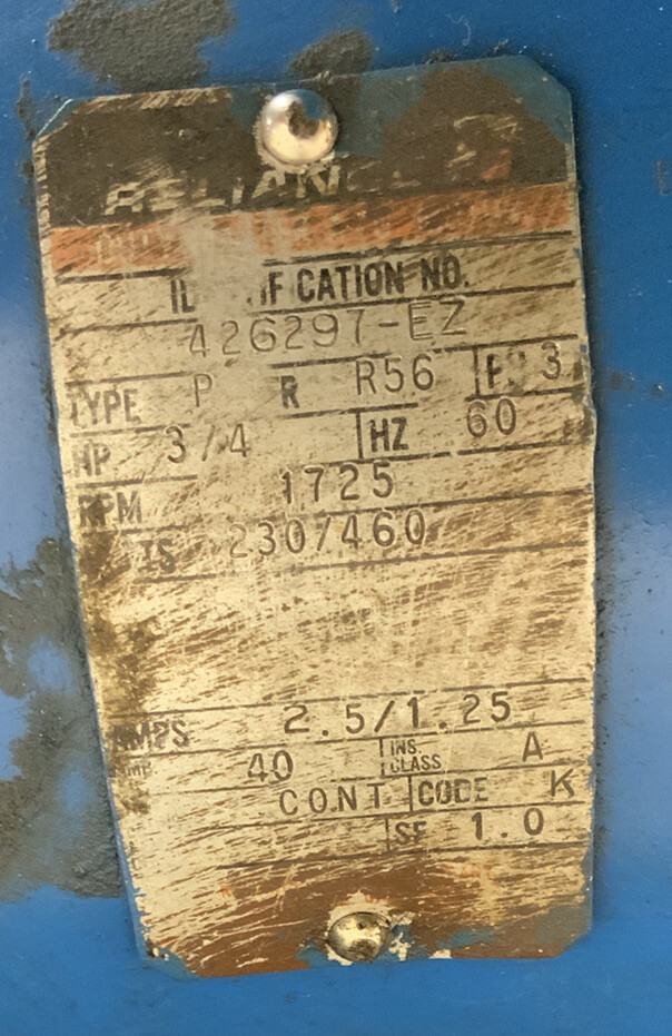 Reliance AC Motor 426297-EZ & Gearbox PH3 RPM1725 230/460V 3/4HP 60HZ B6B_6 Reliance AC Motor 426297-EZ & Gearbox PH3 RPM1725 230/460V 3/4HP 60HZ B6B