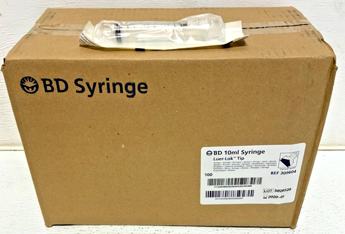 NEW Box of 100 BD 309604 Sterile Luer-Lok 10 mL Tip Syringe Individually Wrapped_0 NEW Box of 100 BD 309604 Sterile Luer-Lok 10 mL Tip Syringe Individually Wrapped