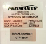 Pneumatech PMNG-500E Membrane Nitrogen N2 Gas Generator 120F 200PSIG Max