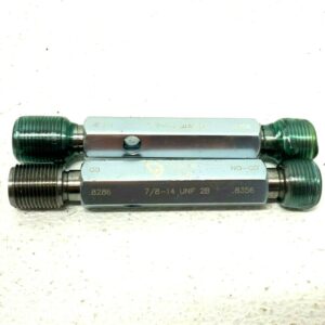Lot of 2 Vermont Gage 7/8-14 UNF Go No Go Thread Plug Gage .8286-.8356mm 257E