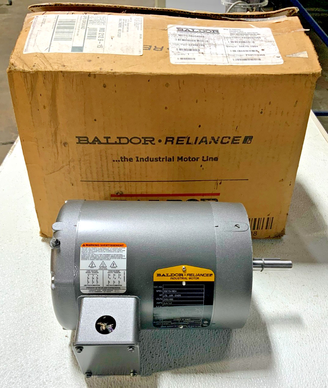 New Baldor 35E70-1804 Electric Motor .75HP Air Over 1140RPM 3-PH 240/480V 56CZ_0 New Baldor 35E70-1804 Electric Motor .75HP Air Over 1140RPM 3-PH 240/480V 56CZ